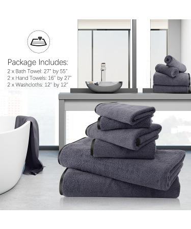 Luxury Silk Hemming Towel Set - Dark Grey 6 Piece - Quick Drying Microfiber Towels for Bath, Fitness, Sports, Yoga, Travel - Ultra Soft and Lightweight - Buy Online on SooperMarket.com
