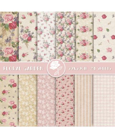 Whaline 12 Designs Spring Pattern Paper 24 Sheet Rose Floral Scrapbook Paper Pink Double-Sided Collection Decorative Craft Paper Folded Flat for Card Making Scrapbook Photo Album Decor  30 x 30cm