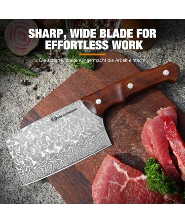 Handmade Drahcenader Damast Hunting & Chef Knife - VG10 Steel Wooden Handle PU Leather Sheath | Outdoor Camping Gear - Buy Online on SooperMarket.com