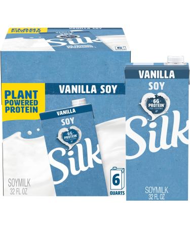 Silk Vanilla Soymilk 32-Ounce Aseptic Cartons (Pack of 6), Vanilla Flavored Non-Dairy Soy Milk, Individually Packaged, Dairy-free Milk