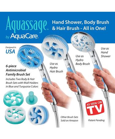 High Pressure 6-in-1 Aquassage by AquaCare - 76-mode Combo Showerhead with Hand Shower, Body Brush, Hair Brush & Arm in One! Stainless Steel Hose, Brush Holder - All-Chrome - Buy Online on SooperMarket.com