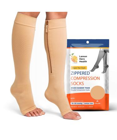 Lemon Hero Men Zipper Compression Socks With Open Toe XXL Beige
