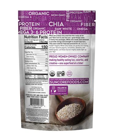 Suncore Foods Organic Raw White Chia Seeds 15oz - Gluten-Free, Non-GMO, Kosher - Buy Online on SooperMarket.com