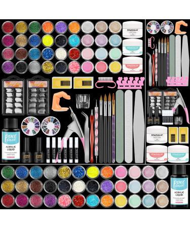 PEACECOLOR Acrylic Nail Kit 3 Colors Acrylic Powder and 36 Colored Acrylic Glitter Powder with Liquid Set Acrylic Nail Brush Tips Nail Art Supplies for Acrylic Nails Extension Beginner kit KIT 01