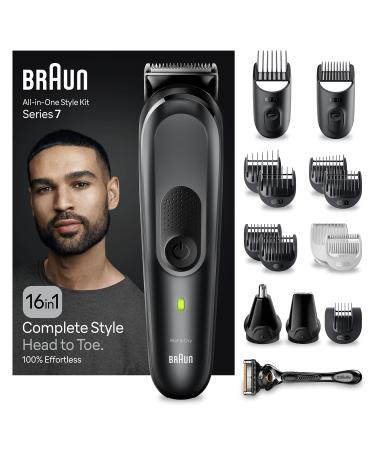 Braun 16-in-1 All-in-One Style Kit Series 7 Male Grooming Kit With Beard Trimmer Hair Clippers Precision Trimmer & Gillette Razor Gifts for Men UK 2 Pin Plug MGK7470 Black