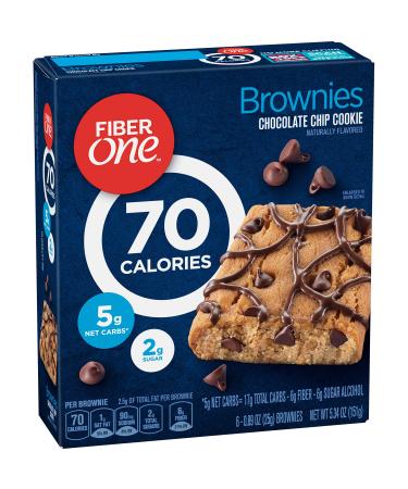 Fiber One Brownies, 90 Calorie Bar, Chocolate Chip Cookie, 0.89 Ounce (Pack of 6)