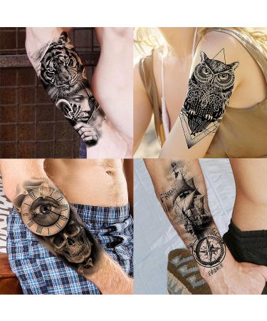 3D Black Skull Halloween Temporary Tattoos - 59 Sheets | Long Lasting Fake Tattoos for Adults & Kids - Realistic Owl, Wolf, Lion, Tiger, Devil | Body Art Stickers - Buy Online on SooperMarket.com