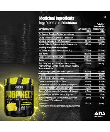ANS Performance Prophecy Pre Workout Powder (20 servings 14.5 oz) Gluten Free Pre-Workout Formula - Energy & Strength - Sugar Free- Increase Power & Workout Volume (Lemon Drop) - Buy Online on SooperMarket.com