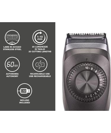 BEPER 40.332 Rechargeable Beard Shaper with Stainless Steel Blades - 20 Lengths, USB Charging - Black - Buy Online on SooperMarket.com