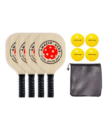 Amazin' Aces Pickleball Paddles - Pickleball Set - USAPA-Approved Pickleball Rackets for All Levels and Ages Wood