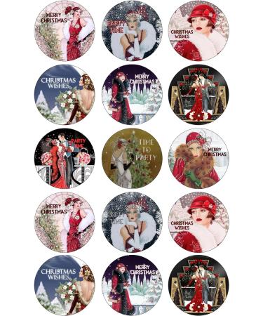 15 Pre-Cut Art Deco Christmas Party Edible Wafer Paper Cocktail Drinks Champagne Prosecco Toppers Decorations - 5cm circles - Buy Online on SooperMarket.com