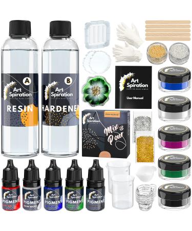 Artspiration Crystal Clear Epoxy Resin Kit For Beginners 16 Oz  Art Epoxy Resin Kit With Mica Powder  Resin Pigments  Silicon Molds  Crushed Glass  Resin Epoxy Kit For Craft & Casting  Pigment powder