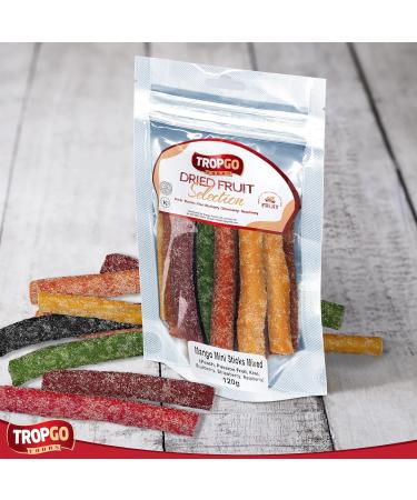 Tropgo Dried Fruit Bites - Mango Dried Fruit Mix Mini Sticks - Mixed Dried Fruit in Pouch - Healthy Snacks for Adults and Kids - Peach Passion Kiwi Blueberry Strawberry Raspberry - Buy Online on SooperMarket.com
