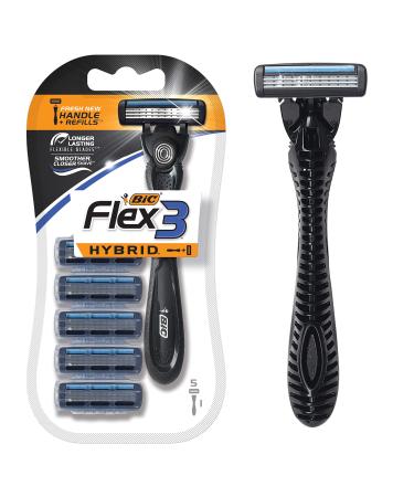 BIC Flex 3 Hybrid Men's 3-Blade Disposable Razor, For a Smooth and Comfortable Shave, 1 Handle and 5 Cartridges 1 Handle & 5 Cartridges