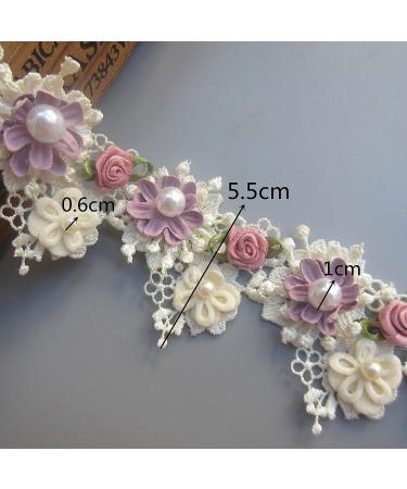 1 Yard Vintage Style Flower Pearl Beads Lace Trim Ribbon - Apricot Wedding Dress Embellishment - Buy Online on SooperMarket.com