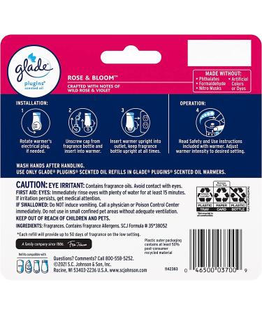 Glade PlugIns Rose & Bloom Air Freshener Refills - 5 Count Pack, 3.35 Fl Oz - Scented Essential Oils for Home & Bathroom - Buy Online on SooperMarket.com