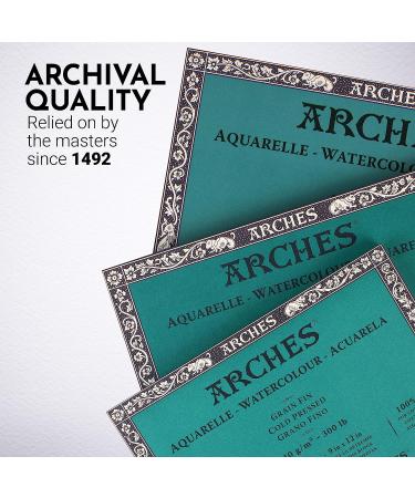 Arches Watercolor Block 9x12-inch | 10 Sheets 300 lb Watercolor Paper Cold Press | 100% Cotton | Ideal for Gouache, Ink, Acrylic | Natural White | Watercolor Paper Block - Buy Online on SooperMarket.com
