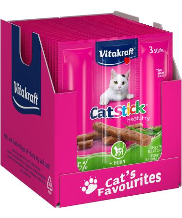 Vita power cat stick healthy cat snack meaty mini sticks with chicken and cat grass to support digestion in storage size without the addition of sugar (20x 3 pieces) chicken + cat grass 20x 3 pieces