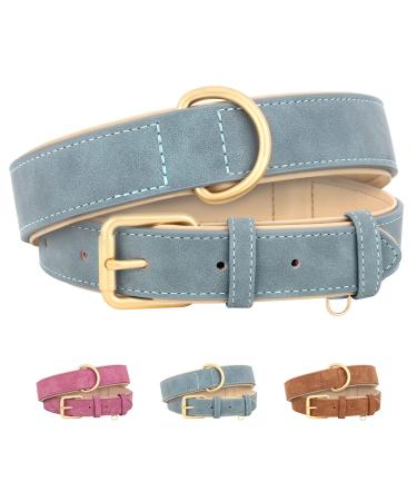 Beirui soft padded leather dog collar for dogs comfortable hard-wearing for small medium-sized and large dogs leather collar with high-quality alloy fittings for daily blue L L: neck 33-43 cm width 2.5 cm blue