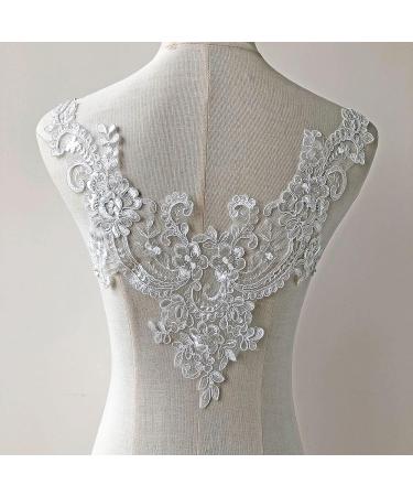 V-Neck Lace Applique Collar Patch for Wedding Dress - Floral Embroidery Trim for Gowns and Costumes - Buy Online on SooperMarket.com