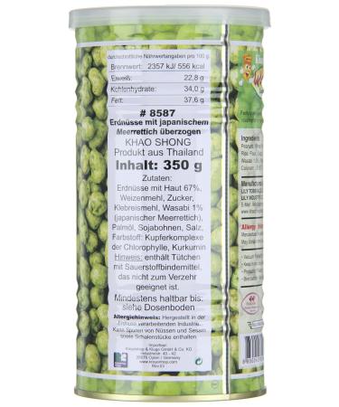 Khao Shong Wasabi Peanuts - Crispy Medium Sharp Snack (350g Can Pack of 2) | International Shipping Available - Buy Online on SooperMarket.com