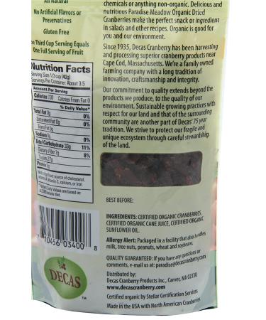 Decas Farms Organic Dried Cranberries 5oz - Premium Quality, Healthy Snack - Buy Online on SooperMarket.com