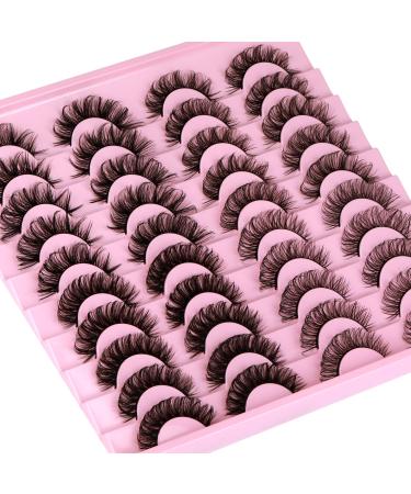Newcally False Eyelashes 20 Pairs Lashes Mink D Curl Strip Natural Look Russian Strip Lashes Fluffy Wispy Fake Eyelashes Thick Volume Eye Lashes Multipack A- RUSSIAN STRIP