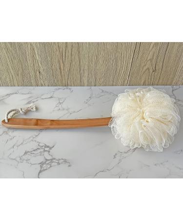 Exfoliating Shower Loofah Body & Back Scrubber with Long Wooden Handle - 2 Pack White - Men & Women - Bath Brush On a Stick - Easy Reach Lotion Applicator - Buy Online on SooperMarket.com