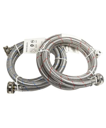 HQRP Premium Stainless Steel Washing Machine Hoses 4-FT Burst Proof Red and Blue Striped 4-Foot (2-pack) Straight