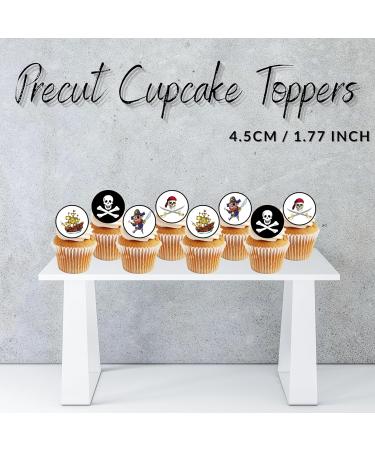 PRECUT Pirate Edible Cupcake Toppers - Pirates Theme Premium Thickness SWEETENED VANILLA - wafer card disc cake decorations (24) - Buy Online on SooperMarket.com