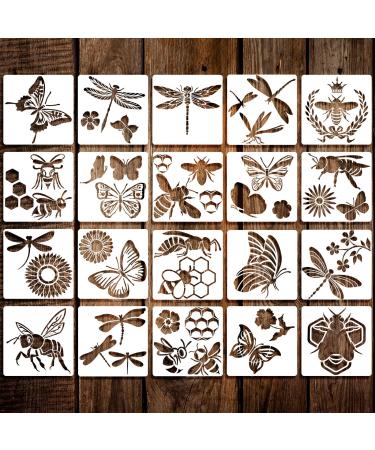 20 Pieces Stencils for Painting Reusable Animal Plant Music Stencil Spring Summer Fall Winter Stencil Template, DIY Stencils for Painting on Wood Canvas Christmas Decor (Insect Style) Bee Butterfly