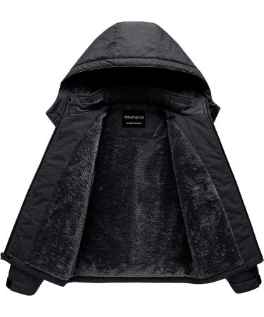 CREATMO US Boy's Waterproof Ski Jacket | Warm Winter Fleece Snow Coat 8-9 Years | Windproof Snowboarding Rain Jacket in Black - Buy Online on SooperMarket.com