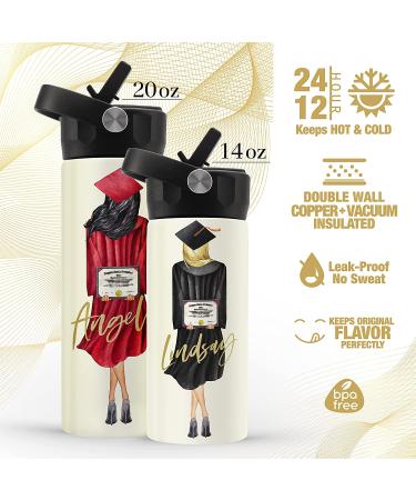 Graduation Gifts for Her  Personalized Water Bottle for Women - 14 or 20 Oz - Custom Hair Styles  Hood & Skin Color - Custom Graduation Gift w/ Name & Text  High School  College  Class of 2022 Gifts GRADUATION WATER BOTTLE - Buy Online on SooperMarket.com