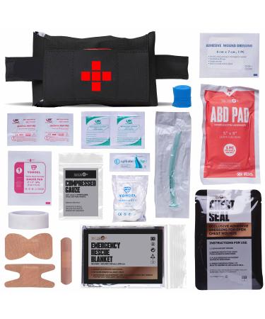 TACTICON V1 Compact IFAK Trauma First Aid Kit for Everyday Carry | EDC Survival Med Kit | Belt or MOLLE Attach | Tactical Emergency EMT Medical Pouch for Belt Vest Car Hiking Travel Sports Tactical Black