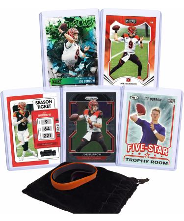 Joe Burrow Football Cards (5) Assorted Bundle - Cincinnati Bengals Trading Card Gift Set