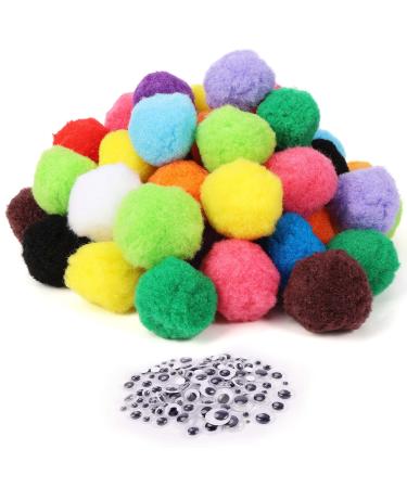 Caydo  200pcs  100pcs 2 inch Large Pom Poms with 100pcs Wiggle Eyes  Assorted Colors Craft Pompom Balls for DIY Crafts Projects Decorations