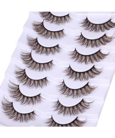 ALPHONSE Brown Strip Dark Brown False Lashes 7 Pack - Short Wispy Natural Look D Curl Extensions - Buy Online on SooperMarket.com