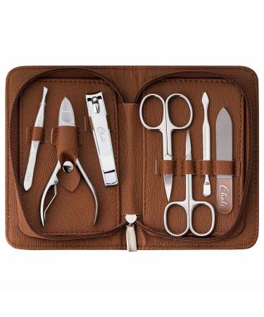 Chali Nail Set 7-piece with case stainless steel manicure/pedicure set - nail scissors nail clippers tweezers glass nail file and much more brown