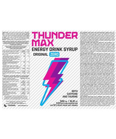 Fruttamax Thunder Max Light Energy Syrup - Sugar-Free Zero-Calorie Drink with Caffeine & Taurine | 500ml - Buy Online on SooperMarket.com