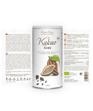 Organic Raw Vegan Kocao Nibs | Sugar-Free Noble Cocoa Chunks - 250g Theobroma Cacao by Pureeraw - Buy Online on SooperMarket.com