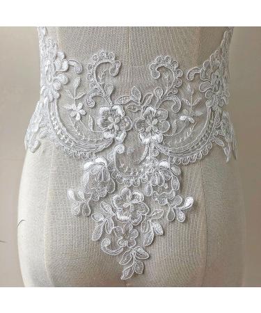 V-Neck Lace Applique Collar Patch for Wedding Dress - Floral Embroidery Trim for Gowns and Costumes - Buy Online on SooperMarket.com
