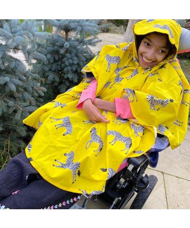 BundleBean Kids Wheelchair Poncho | Waterproof Yellow Zebra Rain Poncho - Ages 4-11 | Universal Fit with Peaked Hood & Easy Fastenings - Buy Online on SooperMarket.com