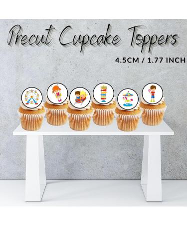 24 Fun Fair Carnival Theme Edible Cupcake Toppers - Stand Up Disc Wafer Cake Decorations - Buy Online on SooperMarket.com