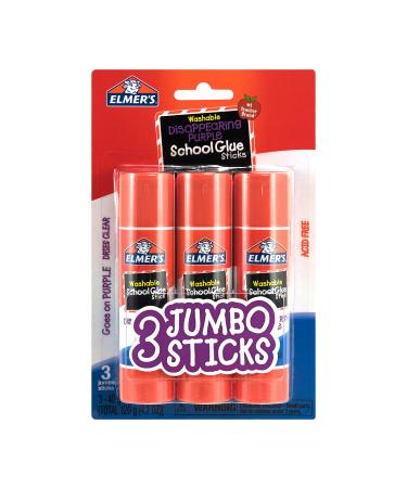 Elmer's Disappearing Purple School Glue Sticks Washable Jumbo Size 40 Grams 3 Count
