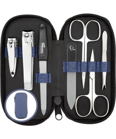 Marqus manicure set ladies and gentlemen solingen made in germany 7 parts with patented glass files for hand and foot care- synthetic leather case in jeans optics 8. Jeans