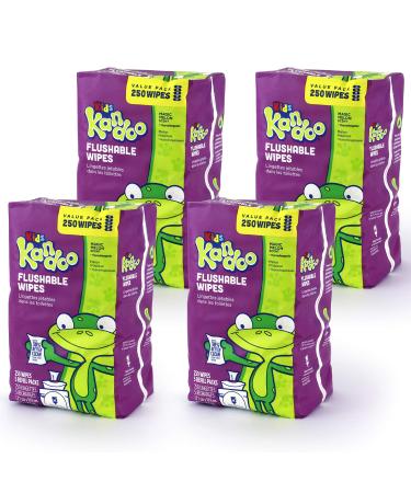 Flushable Wipes for Baby and Kids by Kandoo, Magic Melon, Potty Training Wet Cleansing Cloths, 250 Count (Pack of 4)