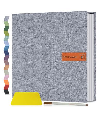 Popotop Large Photo Album Self Adhesive 4x6 5x7 8x10 Scrapbook Album DIY 40 Pages Picture Book,Gifts for Mom,Family Baby and Wedding,with Metal Pen and Plastic Board 13"x12.6"40pages Grey