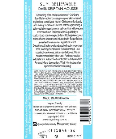 SugarBaby Sun Believable Dark Bronze Self Tanner Mousse 6.08 Fl. Oz (Tri-Pack) - Get a Sun-Kissed Glow - Buy Online on SooperMarket.com