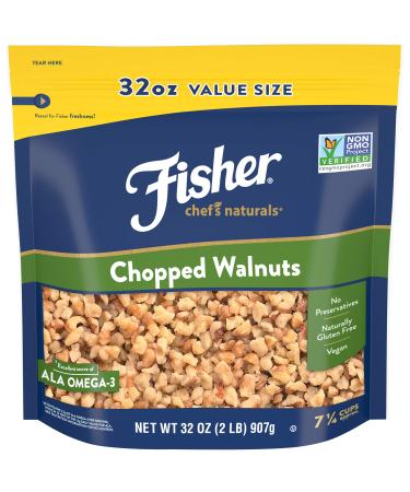 Fisher Chopped Walnuts, 32 Ounces, California Grown Walnuts, Unsalted, Naturally Gluten Free, No Preservatives, Non-GMO