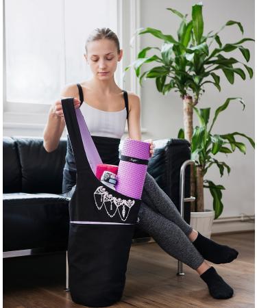 Zenifit Yoga Mat Bag - Long Tote with Pockets | Holds More Yoga Accessories | Cute & Stylish Mat Holder | Bonus Mat Strap Elastics | Practical Carriers for Women | Black & Lavender Purple - Buy Online on SooperMarket.com